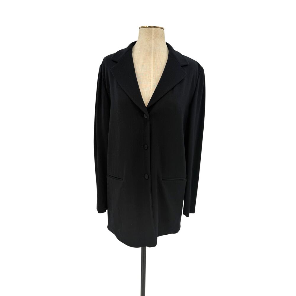 Eileen Fisher Wool Stretch Long Blazer Jacket Black Made in Italy Size Medium